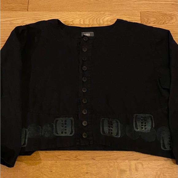 Blue Fish Black Hemp & Cotton Long Sleeve Top w Original Art - Picture 2 of 12